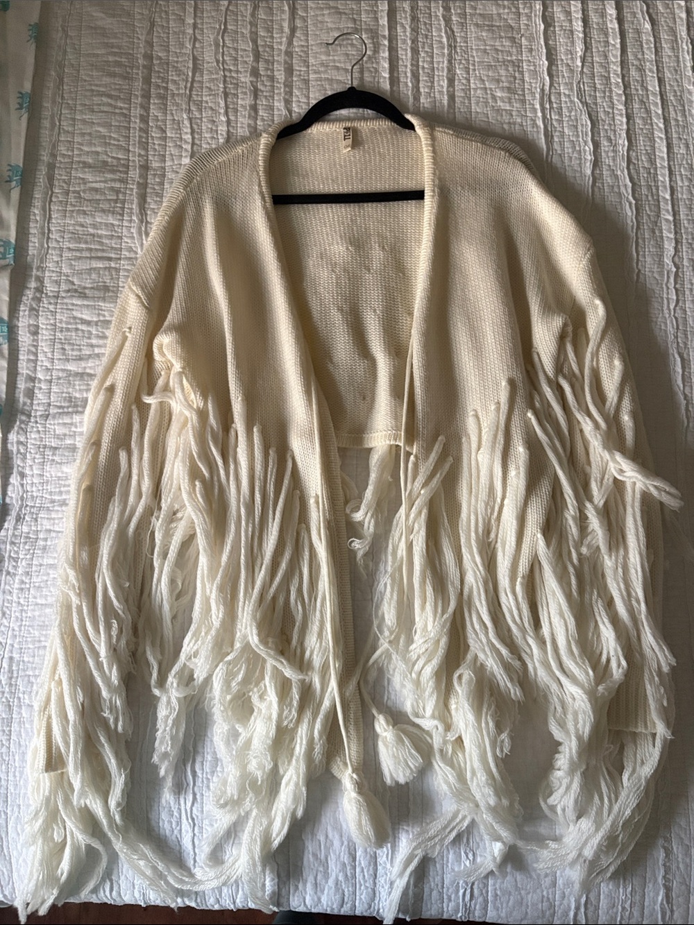 Spell Cream Fringe Open-Front Cardigan